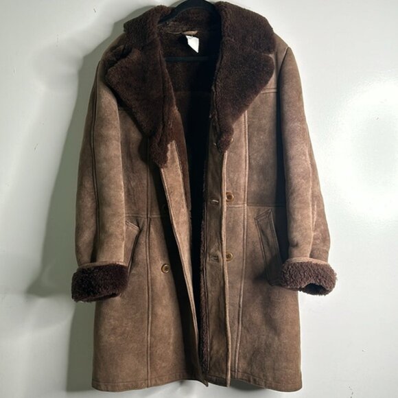 Vintage lamb shearling petroff brown double breasted coat size medium - Picture 2 of 12